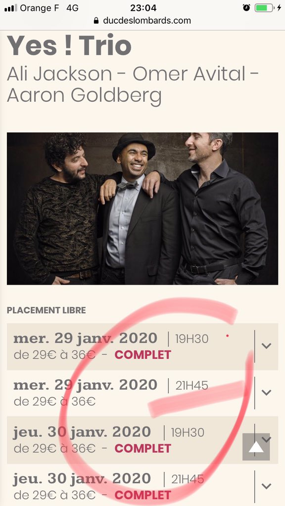 jazzandpeople's tweet photo. Dernières places disponibles ce soir pour le set de 21h45 au @DUCDESLOMBARDS pour voir #YesTrio en club ! https://t.co/aXxRNn54ql #GrooveDuJour #GrandPrix #AcademieDuJazz https://t.co/3FMnEk5HHp