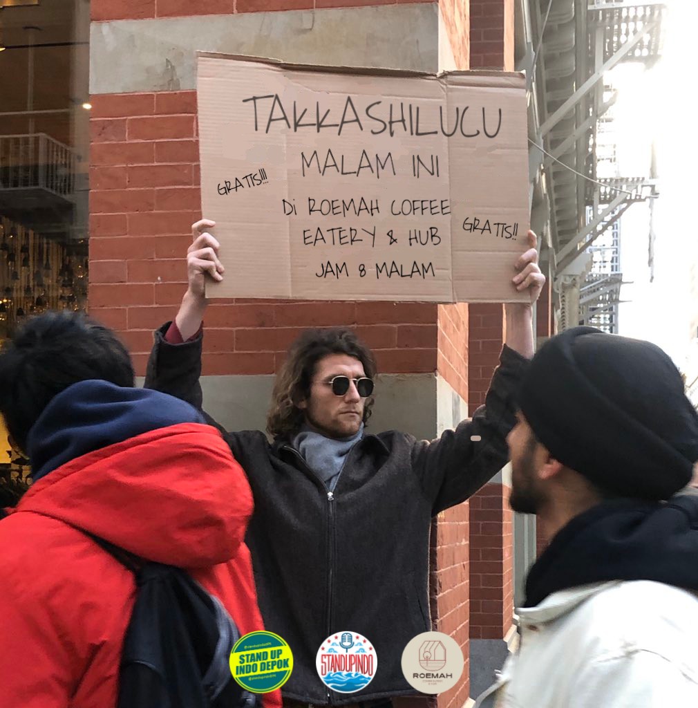 Udah hari rabu lagi berarti jangan kolup malem ini ada #TAKKASHILUCU di Roemah Coffee Eatery &amp; Hub di Margonda Raya , di maps ada kok. 

Ayo dateng yang mau latihan stand up boleh , yang mau nonton juga boleh gratis lagi. Tapi jajan bayar sayang 😘. 

Jam 8 yaaa!!