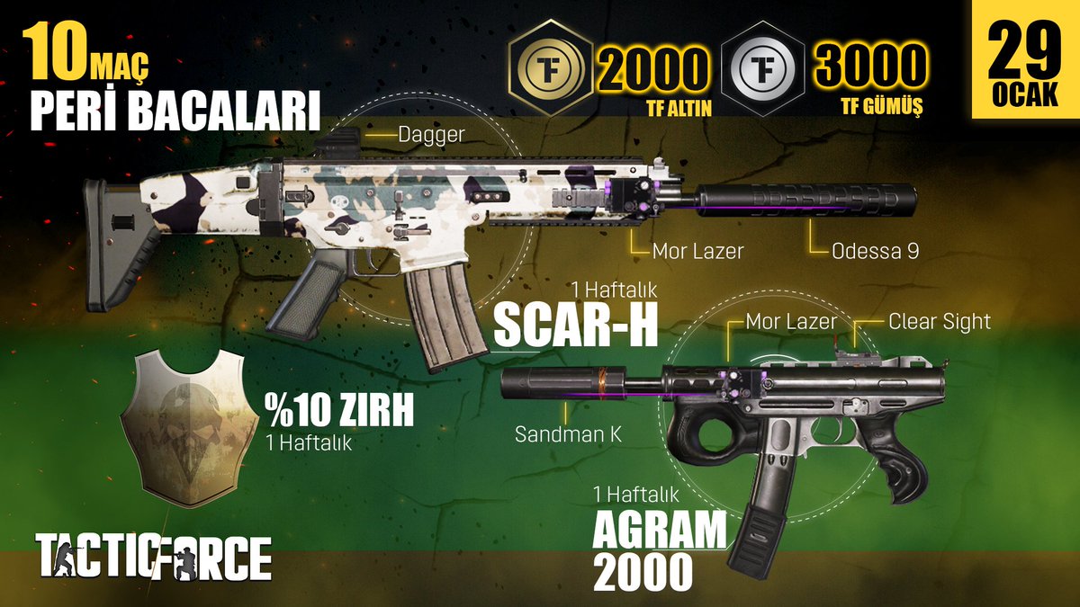 tacticforcegame's tweet photo. Ödüller bitmiyor! Hemen Peri Bacaları haritasında 10 maç at, ödülleri kazan! 

1 Haftalık Full + Full Scar-H Taarruz Tüfeği
1 Haftalık Medusa Agram 2000 Hafif Makineli Tüfek
1 Haftalık %10 Zırh
2.000 TFA
3.000 TFG

Tactic Force: Ücretsiz Oyna, Bileğinle Kazan! Hadi oyuna! https://t.co/z1q4MbUmEf