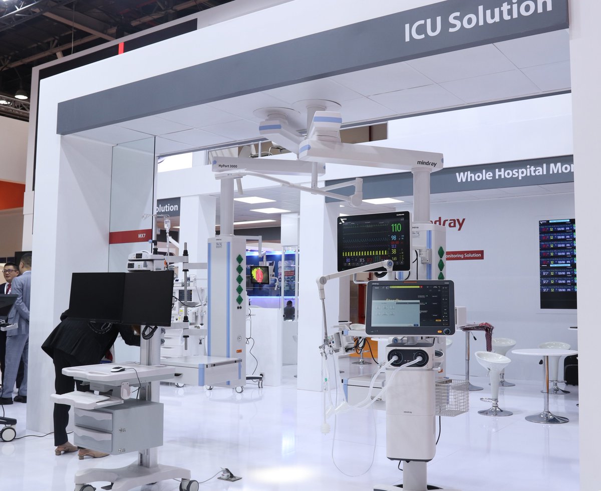 MindrayGlobal's tweet photo. Mindray's integrated ICU solution primarily includes the flagship #BeneVision N Seires patient monitors, the advanced SV800 ventilator, #BeneFusion infusion pumps and the POC ultrasound system, devoted to offering a high level of patient safety. #ArabHealth2020 Booth S1 A10 https://t.co/h0eBxxulhc