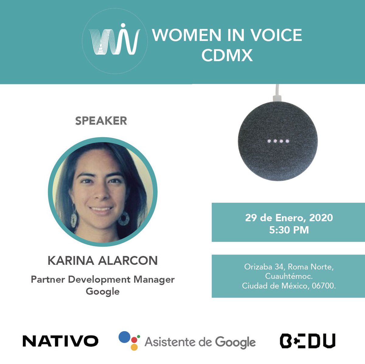 ethel_glz15's tweet image. Este 29 de Enero tendremos nuestro primer meetup del año @WomeninVoicemx habrá una plática increíble sobre el asistente de google con @LaKariAlarcon Partner Manager en @googlemexico en mi gran casa @nativocompany  ¡No falten!  #ActionOnGoogle #voice #girlpower