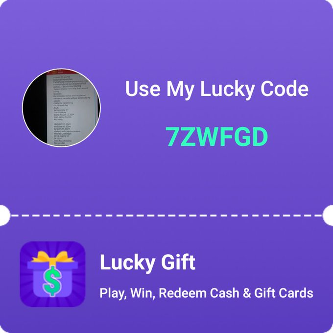 🎉🎉🎉Let's Play, Win, Redeem 💵Cash &amp; 🎁Gift Cards in Lucky Gift App. Use my Lucky Code '7ZWFGD' to get started