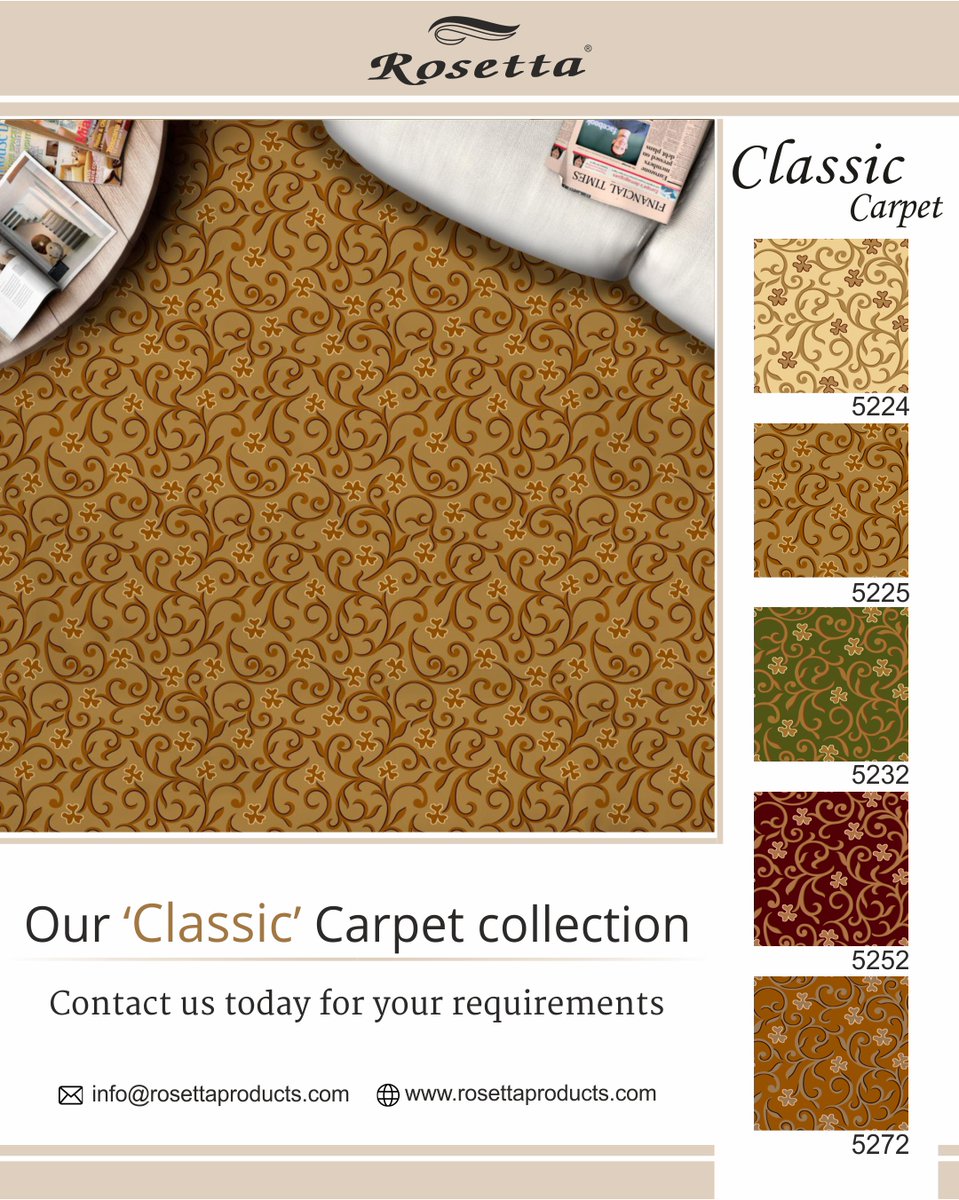 RosettaProducts's tweet photo. Our 'Classic' carpet gives a touch of elegance to your floor. Contact us today for your flooring requirements:
Visit: https://t.co/gZYSfF5Sxm
Or write to us at info@rosettaproducts.com
.
.
#ClassicCarpet #WallToWallCarpet #CarpetIdeas #FlooringIdeas #RosettaFlooring #Rosetta https://t.co/6WeBUV0ChG
