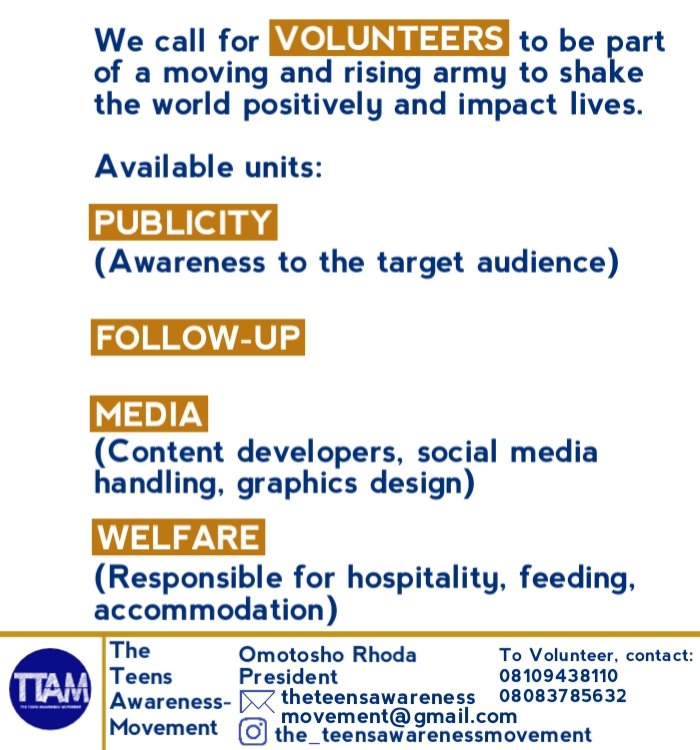 TeensMovement's tweet photo. Call for volunteers
#teenagersconference
#globalimpact
#beautyoutofashes
#goldoutofmud https://t.co/PXLpViGwZF