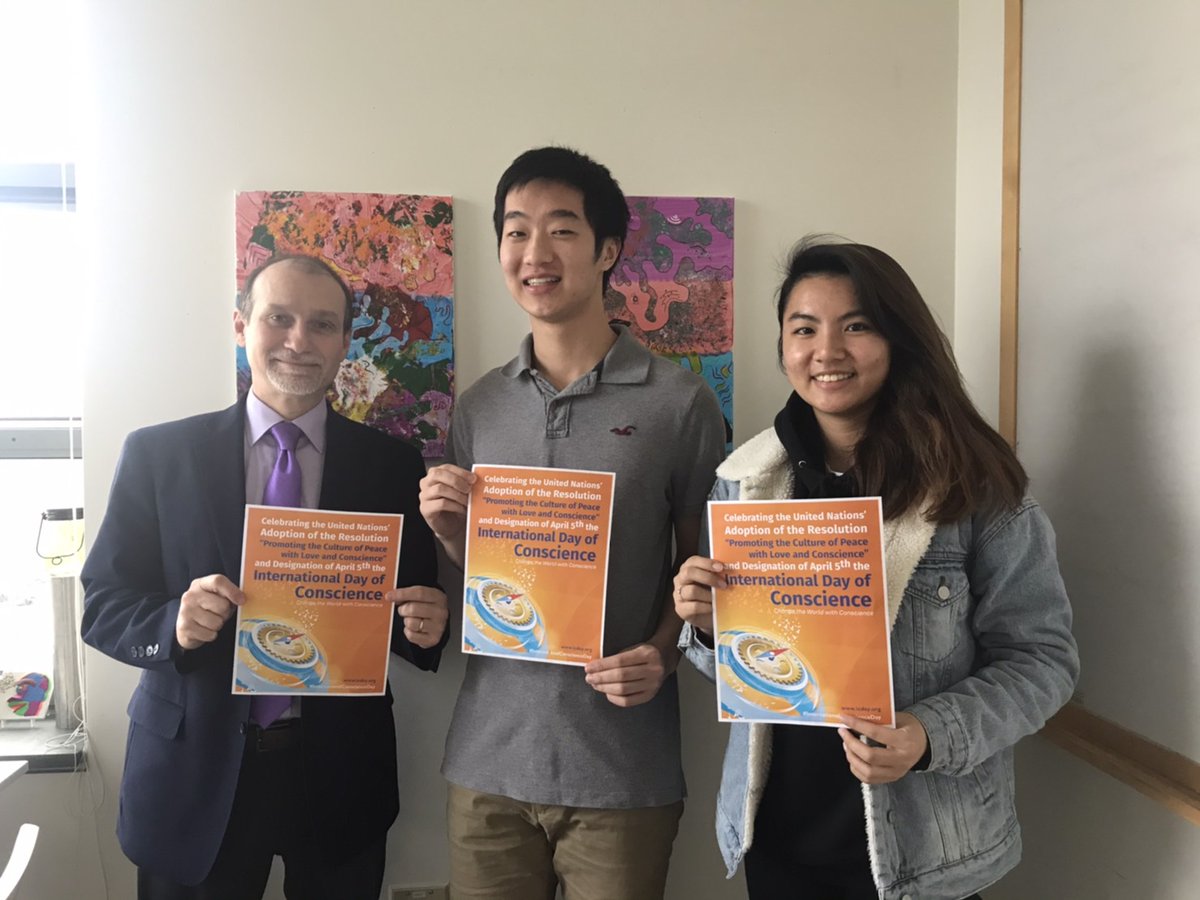 Astronomy Professor Chris Laws at University of Washington, left, shows support for the International Day of Conscience in the Physics and Astronomy Building of University of Washington on Jan. 24, 2020.
#internationalconscienceday #unitednations #conscience #fowpal #love #peace #astronomy #UW