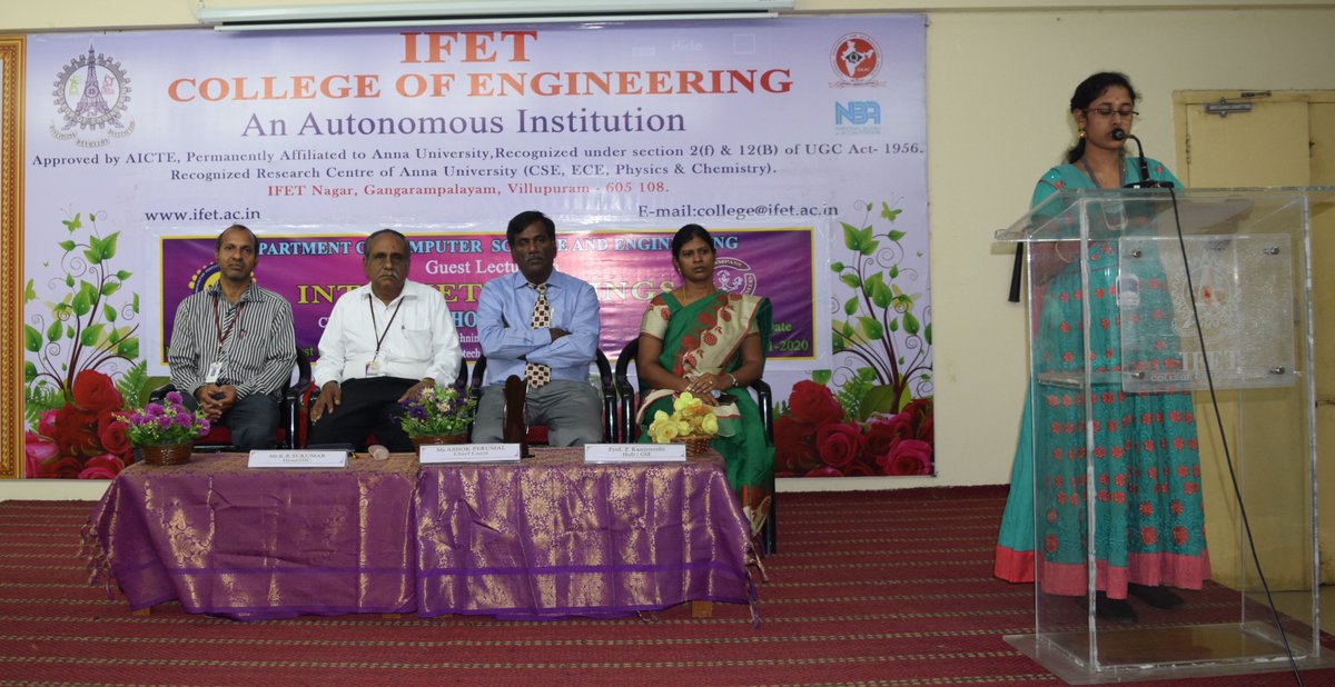 IFET_CE's tweet photo. Department of Computer Science and Engineering in association with Computer Professional Association &amp; IIIC organized a Guest Lecture on “Internet of Things”. Mr. Ashok Perumal, Technical Consultant Nuratech Labs, Chennai was the respected speaker for the event. https://t.co/6zYxETyY5S