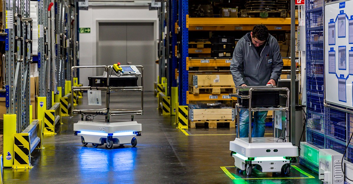 MobileIndRobots's tweet photo. Automation of internal #logistics with AMRs brings some tangible benefits; more #flexibility, shorter lead times, freeing up employees, fast #ROI and improved working environment. Learn more in our article: https://t.co/aWdodFhILc https://t.co/omHa1YrHV9