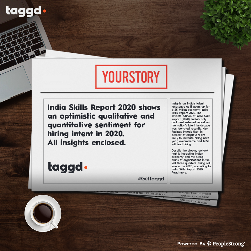 _taggd's tweet photo. India’s most referred report to examine the talent landscape, #ISR2020 frames a positive outlook for the employment scenario in India as 56 % of the employers are looking to hire in the upcoming year.
Read the full @YourStoryCo article here: https://t.co/8ZLhcp7oig
#BeTaggd https://t.co/ZCuKvR51vo