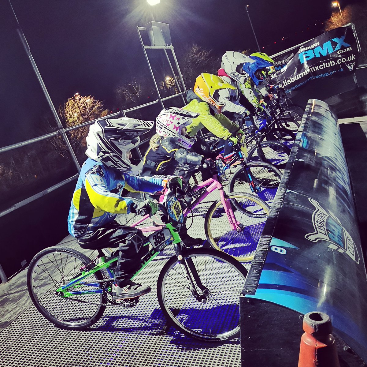 Jacob really confident balancing on the start gate now on his own