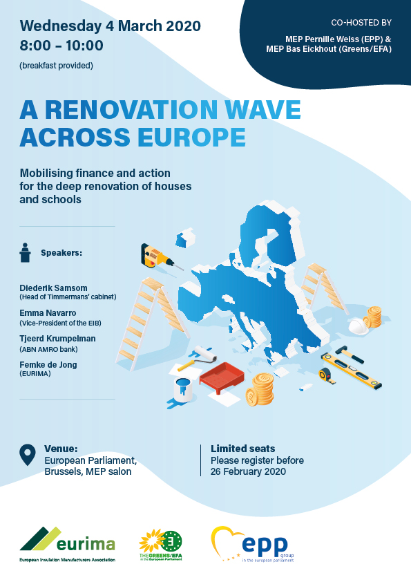 Join us for an EP breakfast debate on spurring a renovation wave in the EU, co-hosted by MEPs @WeissPernille
 and @BasEickhout , and with high-level speakers @_EmmaNavarro @diederiksamsom & @t_krumpelman
 
Register here: forms.gle/52CGWg8FbZs7Kr…
#EUGreenDeal #GreenDeal4Buildings
