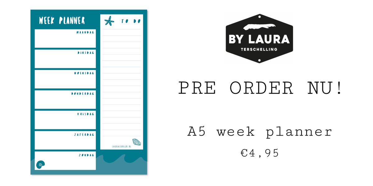 NIEUW! 💙 
Deze te gekke week planner is super handig voor alle afspraken en to-do’s. Hij matcht ook nog met de mini notes! 🤩 #Terschelling 
Pre order nu 👉🏻 tiny.cc/xetajz