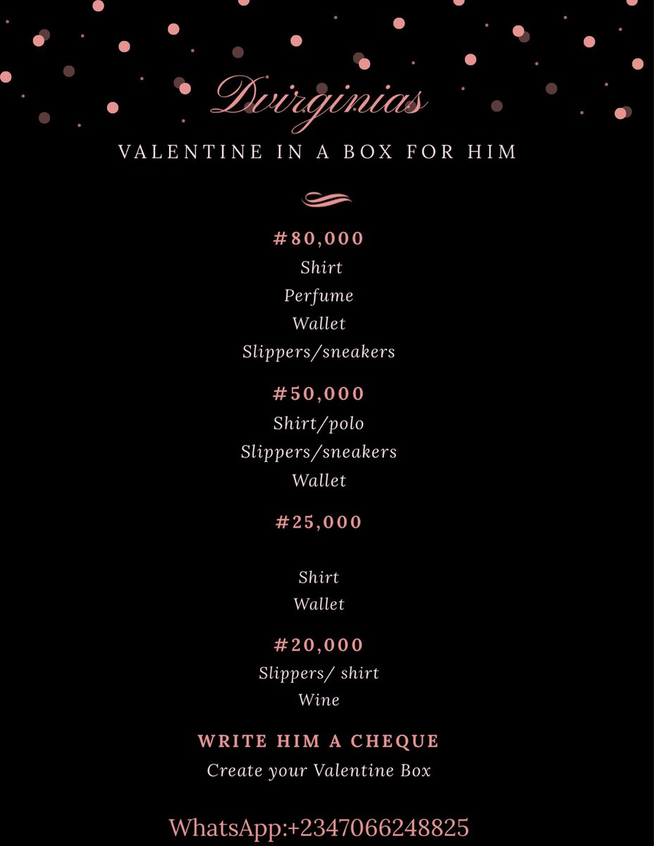 Our men are not left out this love must go round.Our Men’s Valentine's Day package!!Check this out and shoot us Dm Look through this package and place your order