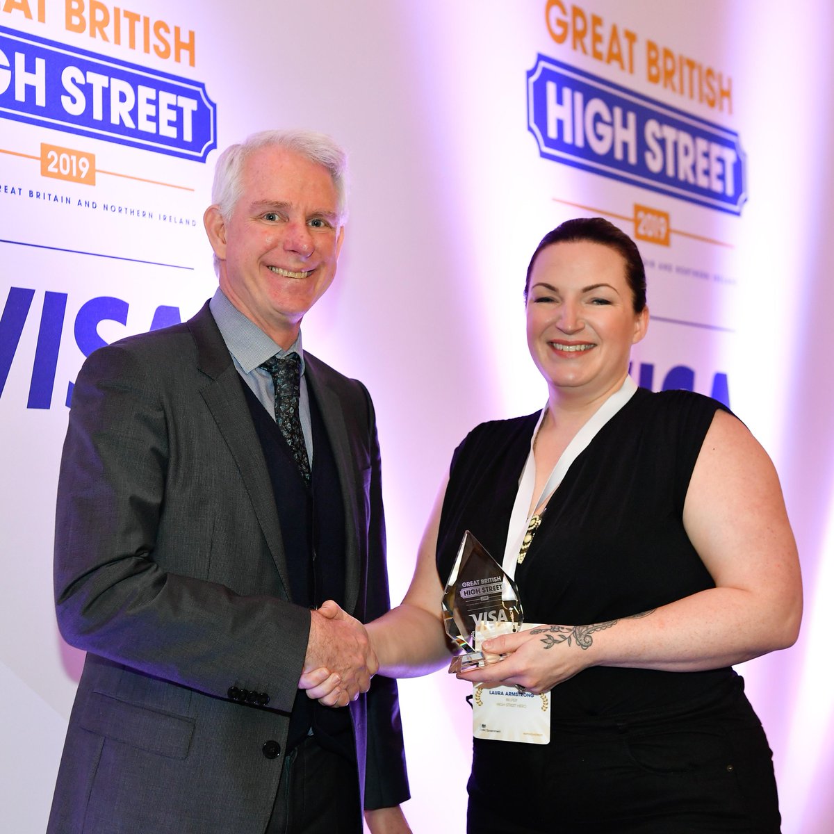 TheGBHighSt's tweet photo. Let's hear it one more time for our High Street Heroes! Congratulations to Laura Armstrong, Adrian Emmett, Alison Boa and Geraldine Lawless. 🎉 #MYHIGHSTREET https://t.co/l6eThY2Q6n