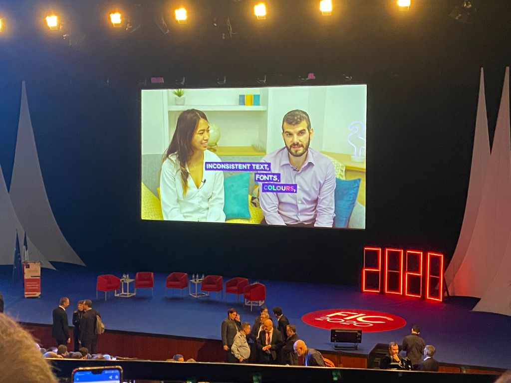 gbillois's tweet photo. #FIC2020 Quelle surprise d’arrivée à la plénière du FIC et de voir nos collègues sur le grand écran 😀 Notre campagne de sensibilisation #TotalCyberAwakening est à l’honneur ! Retrouvez toutes les vidéos sur #YouTube https://t.co/fRPFHrjXzn https://t.co/p95tIm7EAC