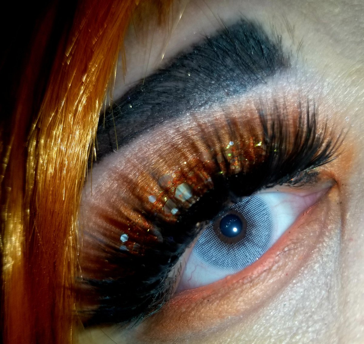 Sneak peek of a look I didn't I cant post yet!! These lashes are 🥰🥰🥰 

Lashes from BeauCou Lash
Contacts in Ice from <a href="/RainbowStation/">The Rainbow Station</a> 
Also used the Tea Palette

Candi Corn glitter from <a href="/BitezGlitter/">Glitter Bitez</a>