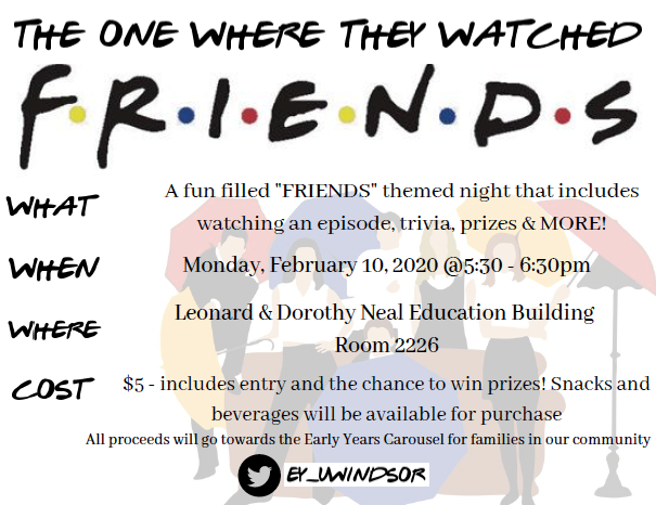 GrowWithMsB's tweet photo. Hey UWindsor Friends! Come out February 10th to support our fundraiser for @EY_uwindsor! All the proceeds will go towards the Early Years learning carousel 😀 https://t.co/sUY5w0L6zm