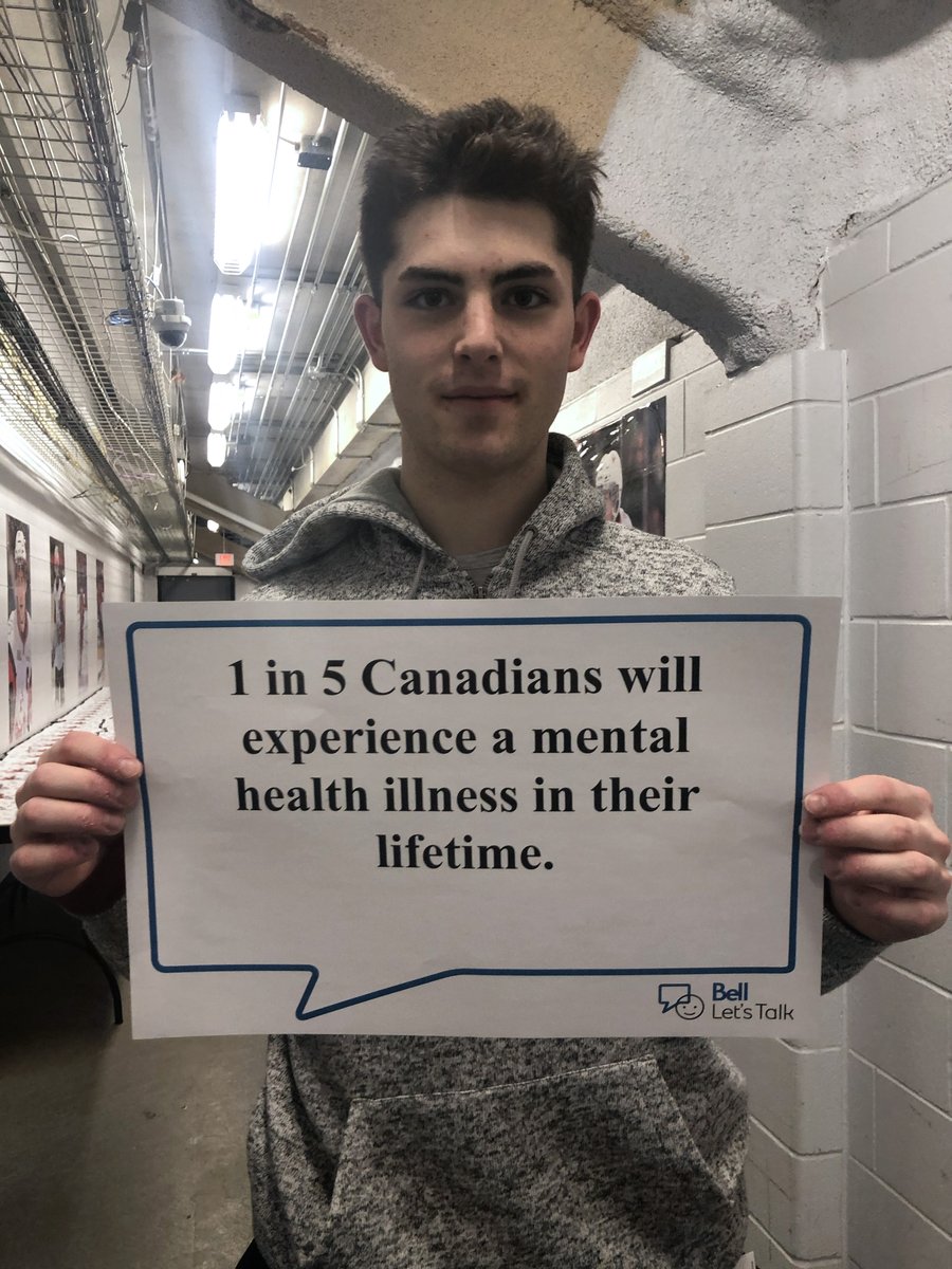 OHLIceDogs's tweet photo. Did you know 🤔
​
​1 in 5 Canadians will experience a mental illness in their lifetime. Through initiatives like #BellLetsTalk, resources can be provided to help those who are struggling. https://t.co/4ztNeduPrS