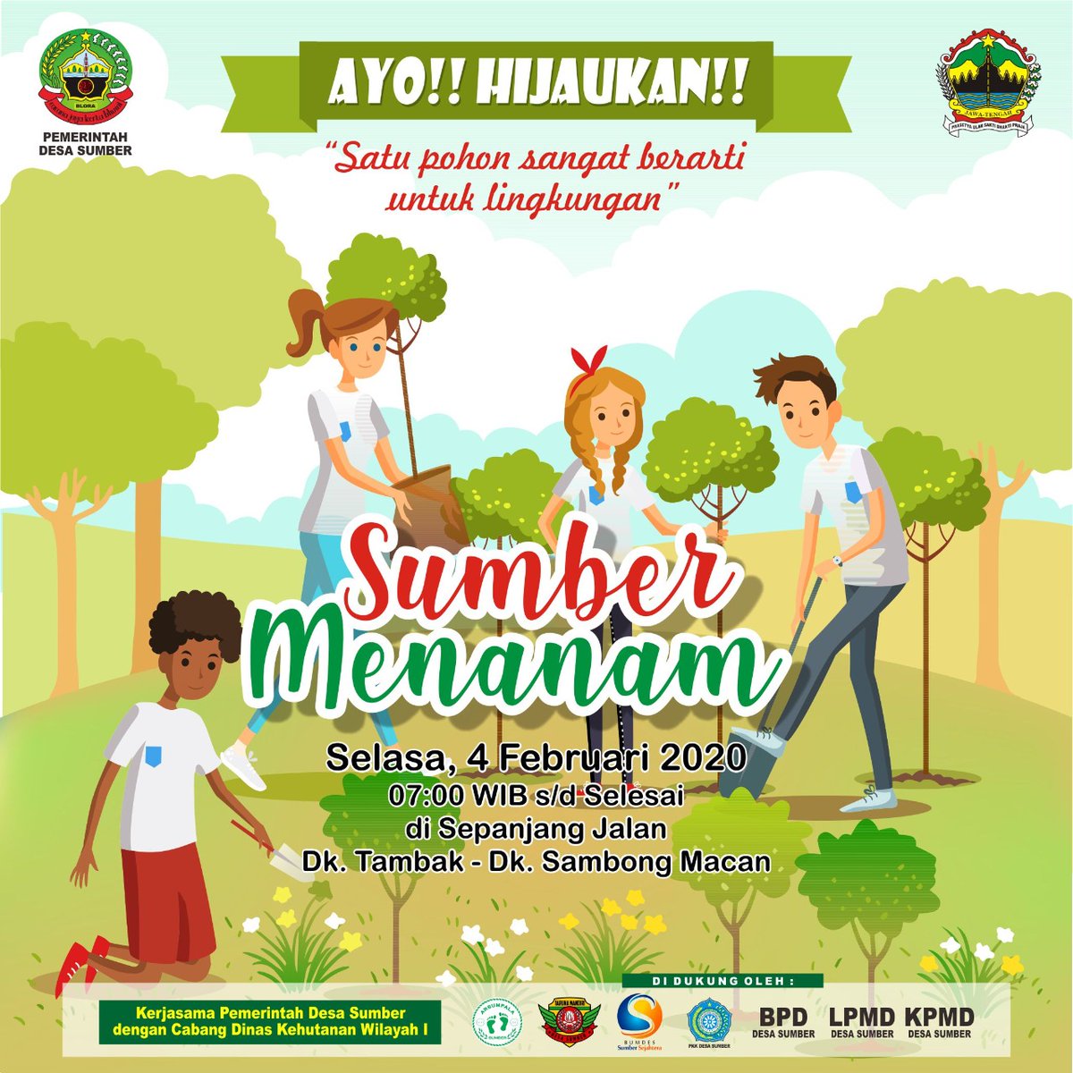Ayo kita sukseskan gerakan sumber menaman di sepanjang jln Tambak-Sambongmacan "satu pohon sangat berarti untuk lingkungan" bersama Pemdes, BPD, Lembaga Kemasyarakatan Desa &amp; seluruh warga masyarakat 
#SumberMantapBerkarya 
<a href="/ganjarpranowo/">Ganjar Pranowo</a> <a href="/AriefRohman_838/">BUPATI BLORA</a> <a href="/Ariskadessumber/">Aris Susanto</a>