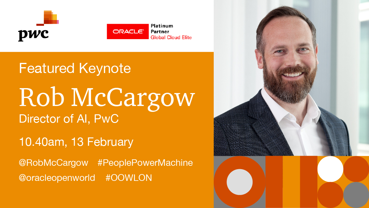 maria_axente's tweet photo. Join Director of AI at @PwC_UK, @RobMcCargow, on day 2 of @oracleopenworld Europe 2020 as he delivers the morning keynote discussing all things #PeoplePowerMachine. Find out more here https://t.co/X3BB3aDZx1 #OOWLON https://t.co/qHU6l1KCJA