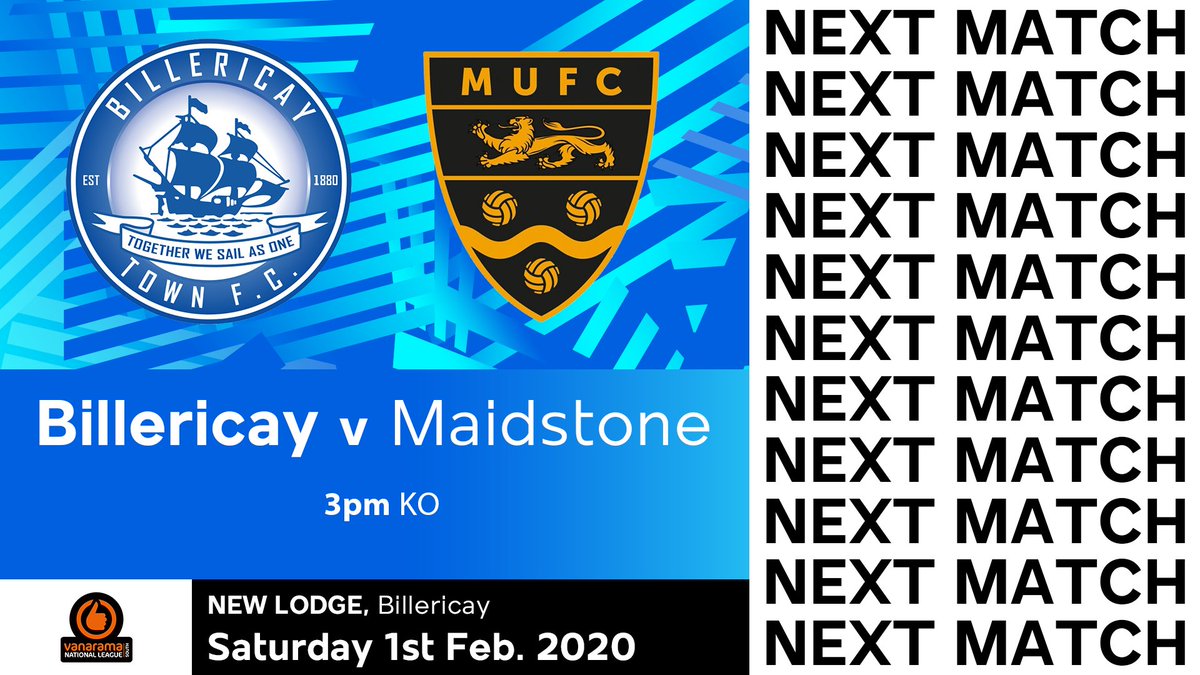 NEXT MATCH | 

It's league action up next at New Lodge with the visit of <a href="/maidstoneunited/">Maidstone United</a> 

It'll be a tough test on Saturday so we're going to need everyone's support!

Tickets available in the club shop or online - billericaytownfc.ktckts.com/brand/match-ti…