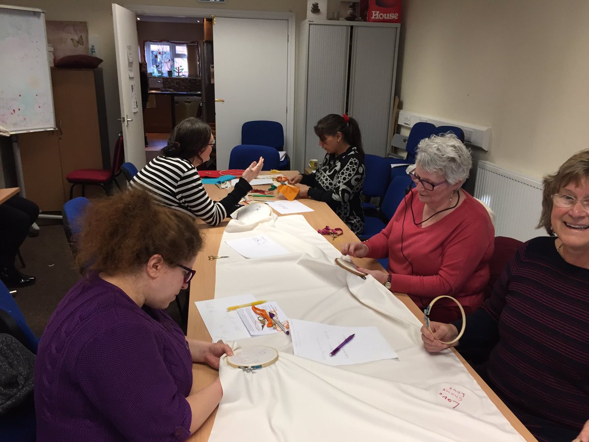 Laura_Burrill_'s tweet photo. What a fantastic morning @Derby_Women. The first marks were made on the #VeiledVoices2020 embroidery &amp; they are beautiful! Amazing women, interesting &amp; insightful conversation... couldn’t have hoped for a better start to this collaboration. #StitchedVoice #Community #Women https://t.co/oFwVrWbdsG