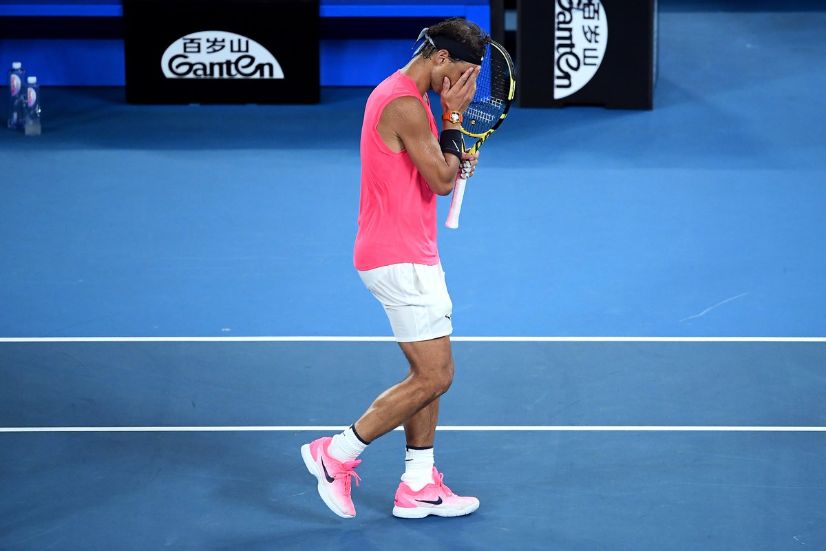 SportsCenter's tweet photo. The No. 1 seed is out of the Australian Open. 

Dominic Thiem defeats Rafa Nadal, 7-6, 7-6, 4-6, 7-6 https://t.co/o9v2beJ8J2