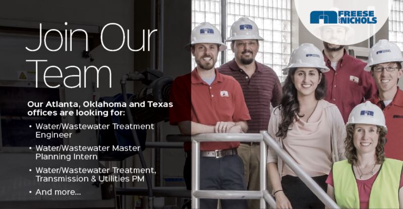 FreeseNichols's tweet photo. We're #hiring! We have #water/#wastewater #job opportunities across our #Atlanta, #Oklahoma and #Texas offices. #JoinFNI and take your #career to the next level. https://t.co/bH5Y9mBVdo https://t.co/OGtwQHSBro