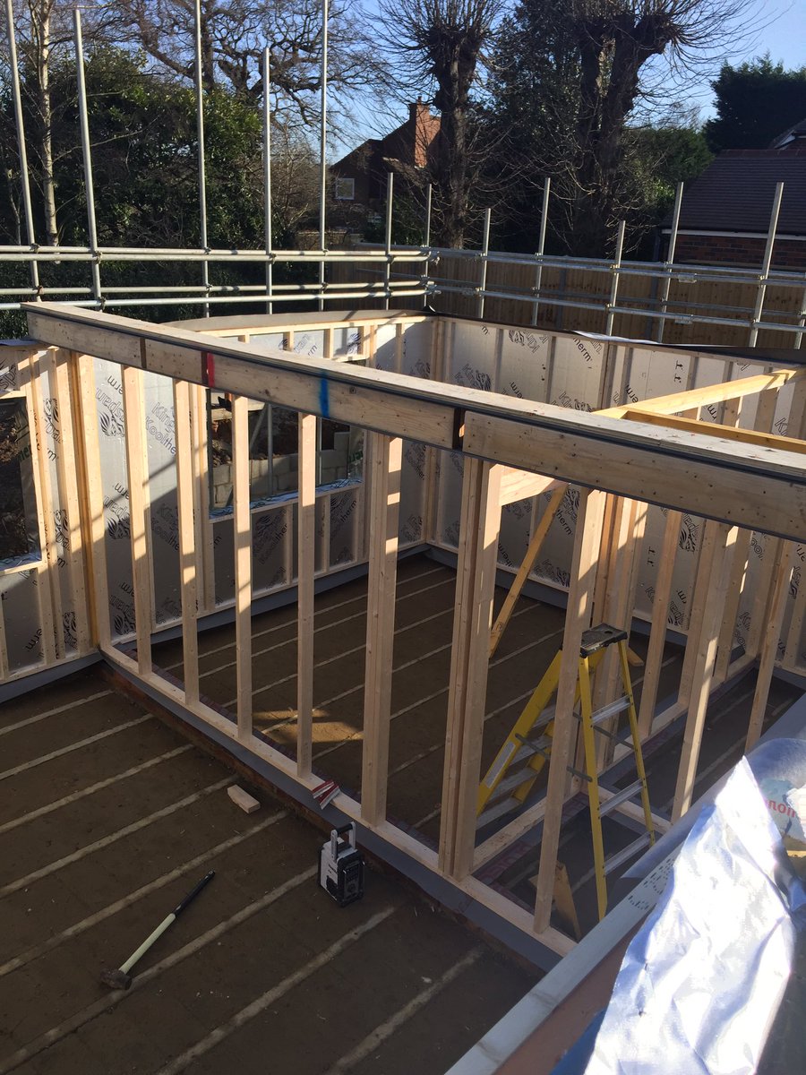 deltaselfbuild's tweet photo. Ground floor up, now for joist and deck. Good progress at our Welwyn build. https://t.co/eWDfF8rjbY