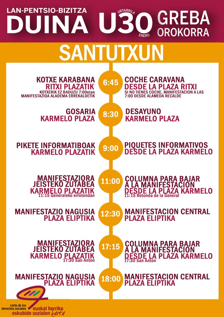 StxGreba's tweet photo. Santutxuko greba orokorreko egitaraua.
LAN-PENTSIO-BIZITZA DUINA!
Programa de la huelga general en #Santutxu
¡TRABAJO-PENSIÓN-VIDA DIGNA!
Santutxun #U30GrebaOrokorra!!!
✊✊✊
@grebabizkaia @EskubideenKarta https://t.co/Eulp8k1nrv