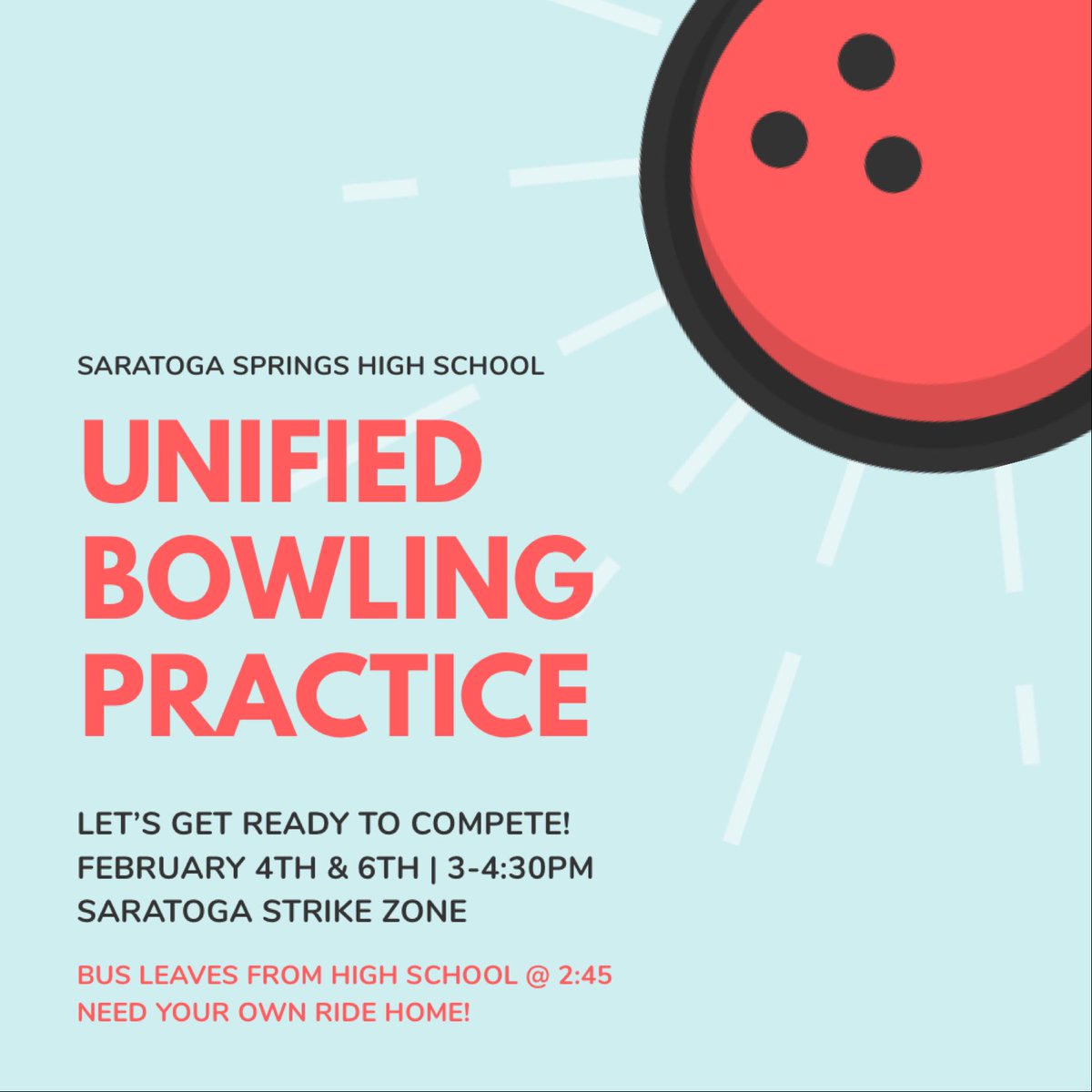 Toga Unified Bowling Practices are Feb. 4th and Feb. 6th! See below for more information 🎳⚡️💙