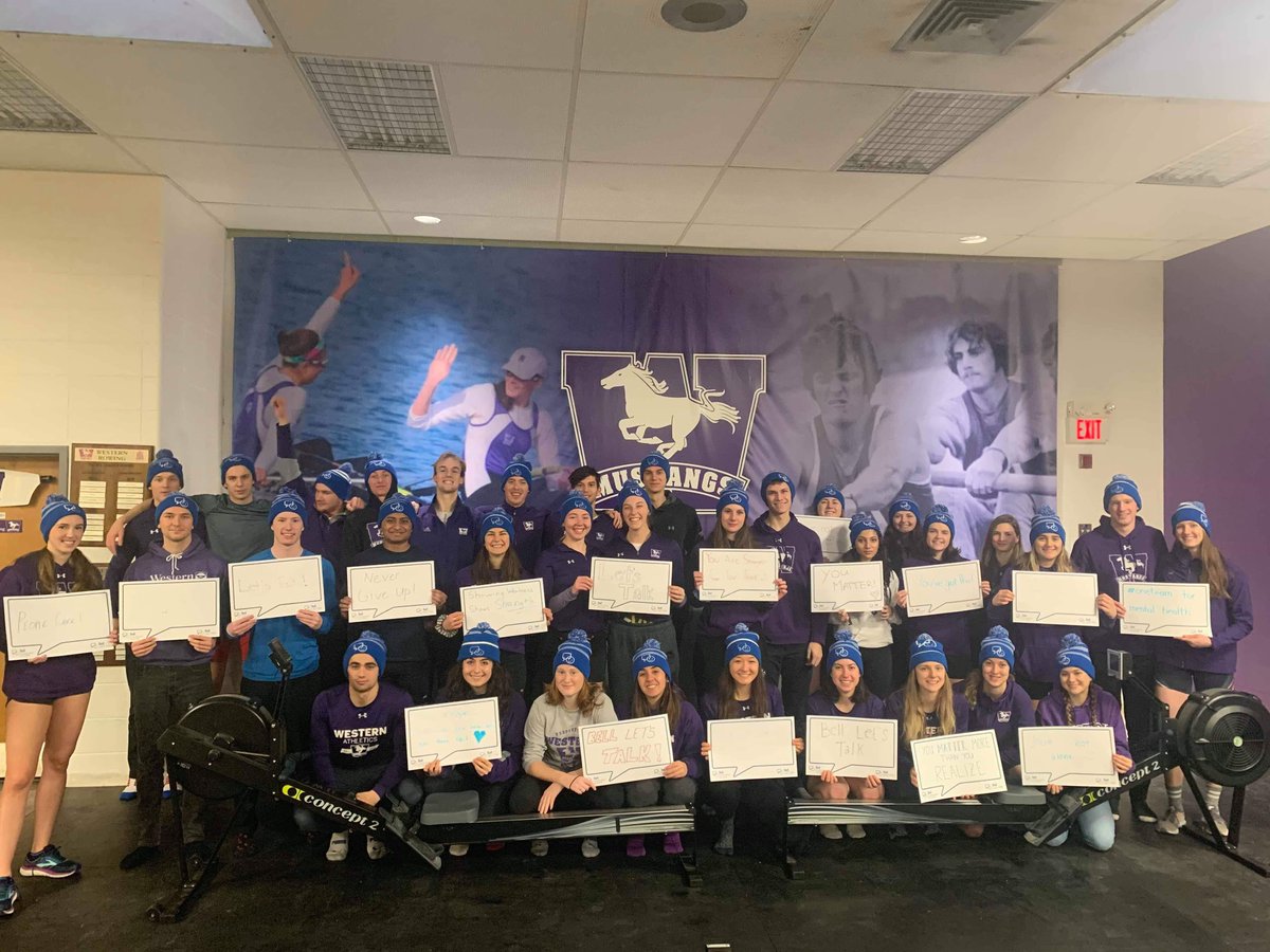 WesternMustangs's tweet photo. We are all a part of one team in ending the stigma behind mental health and that includes our @WesternRowing team. #BellLetsTalk #RunWithUs #WesternMustangs @WesternU https://t.co/qSHrGzjqwO