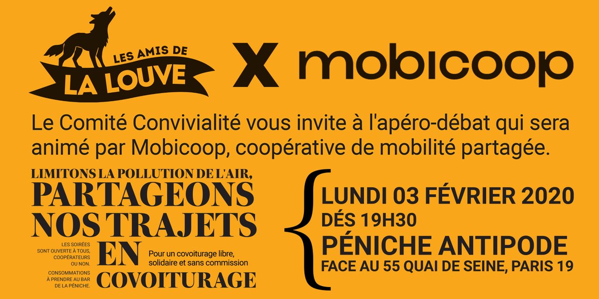 ⛵️ On organise un super apéro Mobicoop ce lundi 3 février sur une péniche à Paris ! 

👉 L'occasion de parler de covoiturage sans commission, de la prise de décision en coopérative d'intérêt collectif, de la place de la communauté chez Mobicoop, etc. T'es prêt ? 

cc <a href="/LouveCoop/">La Louve</a>
