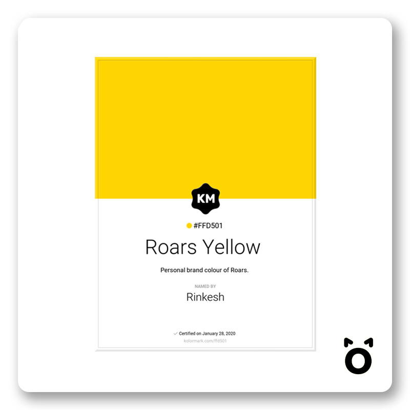 roarstech's tweet photo. Just got to certified our own colorย #FFD501ย "Roars Yellow" fromย @kolormarkย -ย It stands for freshness, happiness, positivity, clarity, energy, optimism, enlightenment, remembrance, intellect. #kolormark #colormark #designagency #UX #UI https://t.co/UYwyKdKit9