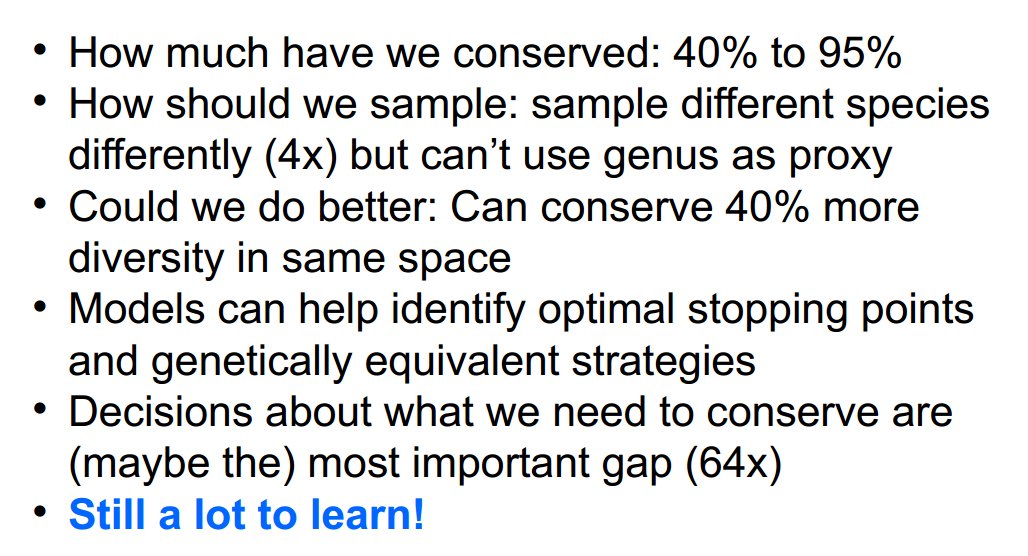 seanmhoban's tweet photo. Qs I receive after talking about optimal conservation ex situ: Are microsat alleles what we want to conserve? (No- lets do better) How often to go back to wild populations? (IMO 1-2 generations- but TBD) Can we look back at collector details to learn more? (Yes!) #rescueforest https://t.co/hdOHSzIKCh