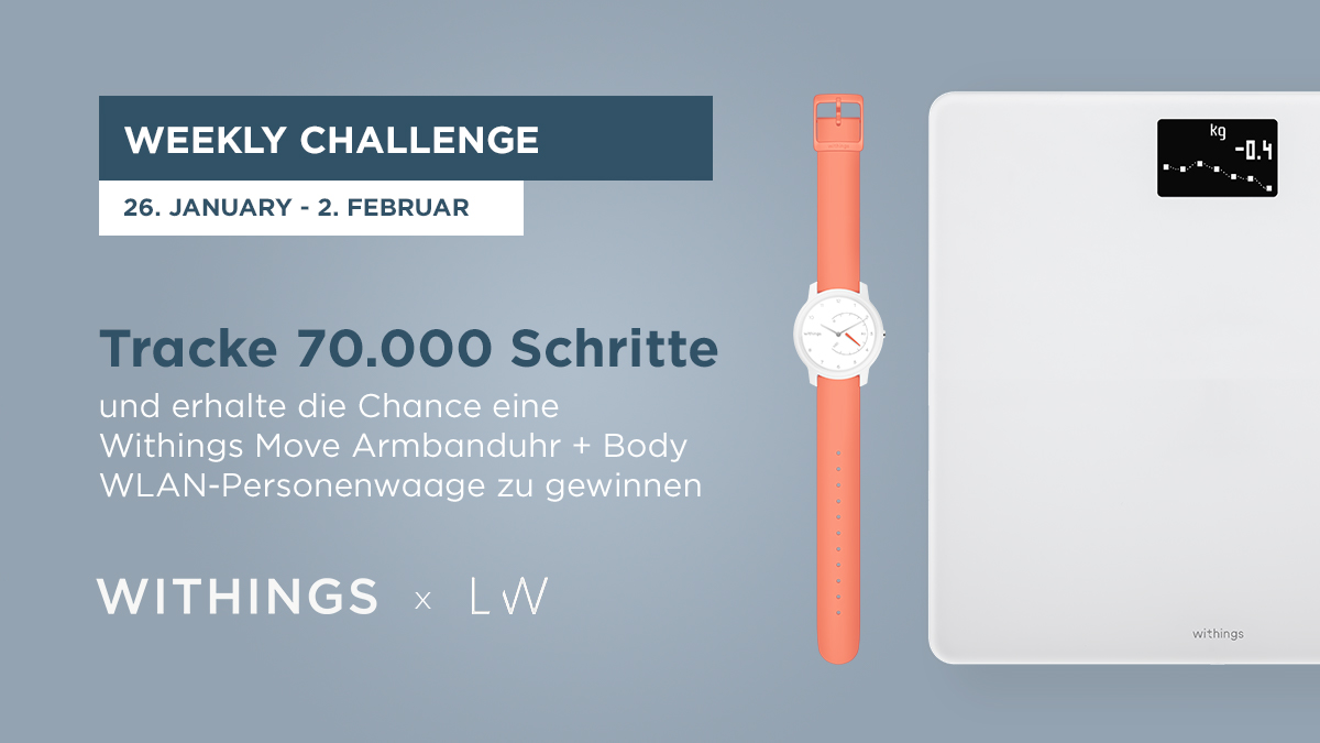 Bereit es mit unserer Weekly Challenge aufzunehmen? Wir verlosen eine Withings Move Uhr und Body Körperwaage im Doppelpack.

🎯 Ziel: Laufe 70.000 Schritte bis Sonntag, 2. Februar 23:59 Uhr.

Trete unserer Facebook Community Gruppe bei, um teilzunehmen 👉 bit.ly/38pdqOx