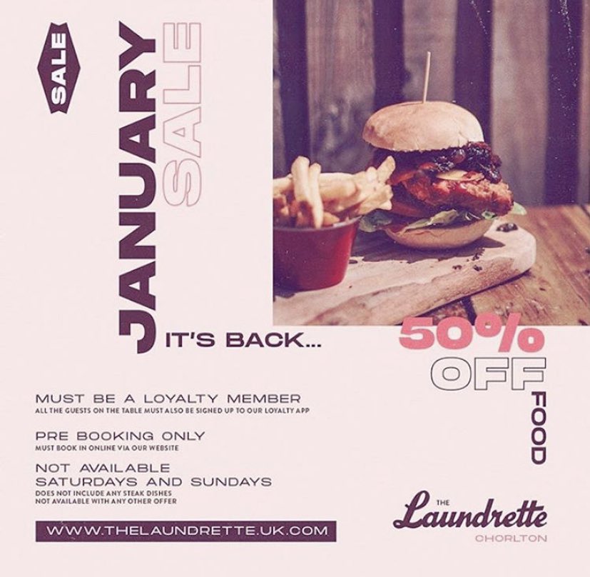 the_laundrette's tweet photo. Meet you at The Laundrette....... #halfprice #carbs ๐ฝ
#foodie #goodfood #january #sale #members #loyalty #mcr #beechroad #chorlton #manchester #laundrette #50percentoff #pinkfilter #pinkfilm #pizza #carbs https://t.co/2h6wsFLTs5