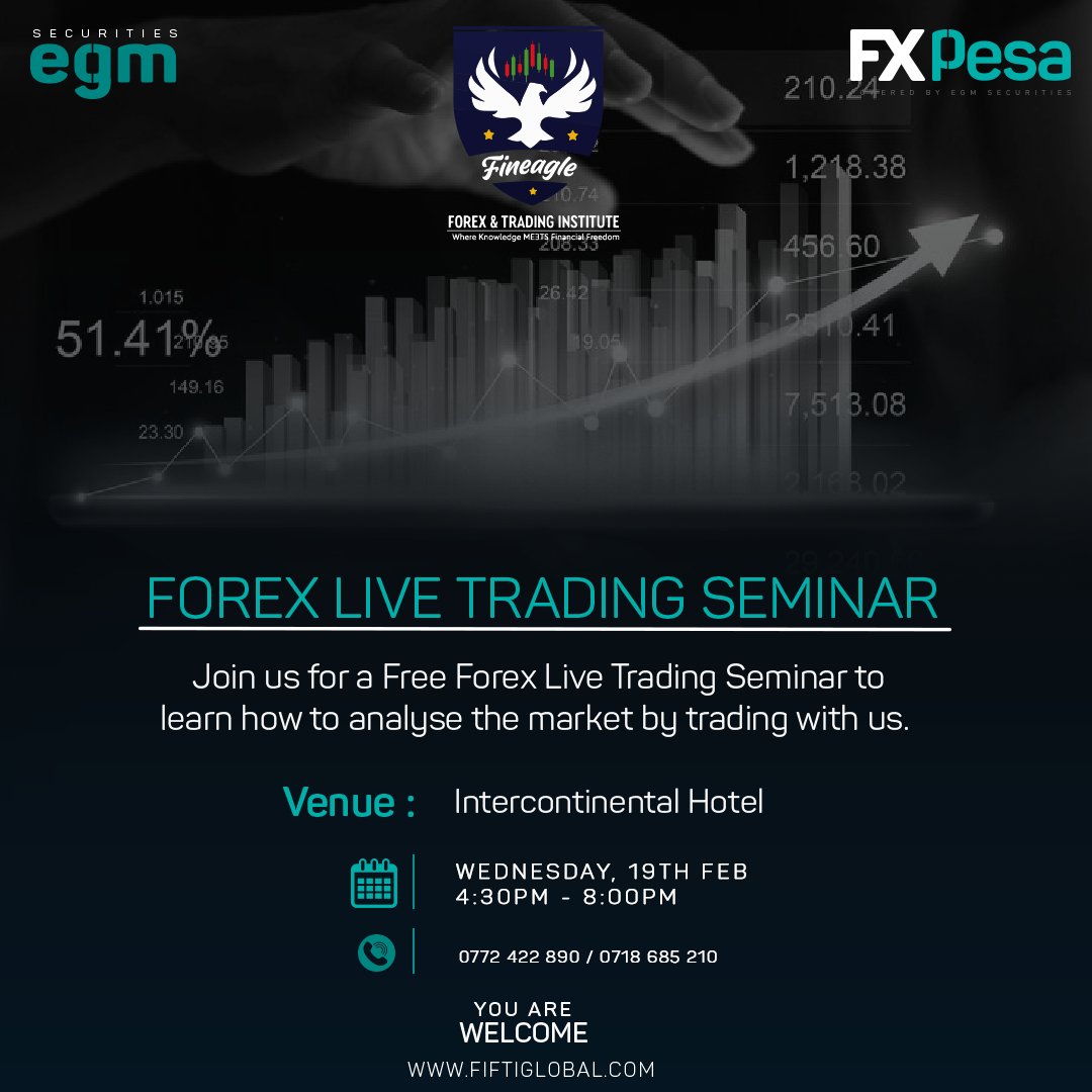 FXPesa_Official's tweet photo. Have you always wanted to attend a live trading session?
Join #Fiftiglobal traders in collaboration with EGM Securities for a LIVE trading event on 19th Feb, 2020.
Tell a friend to tag along and see you there!
RSVP at; https://t.co/7xH6M96uvm https://t.co/HBWFGkapzK
