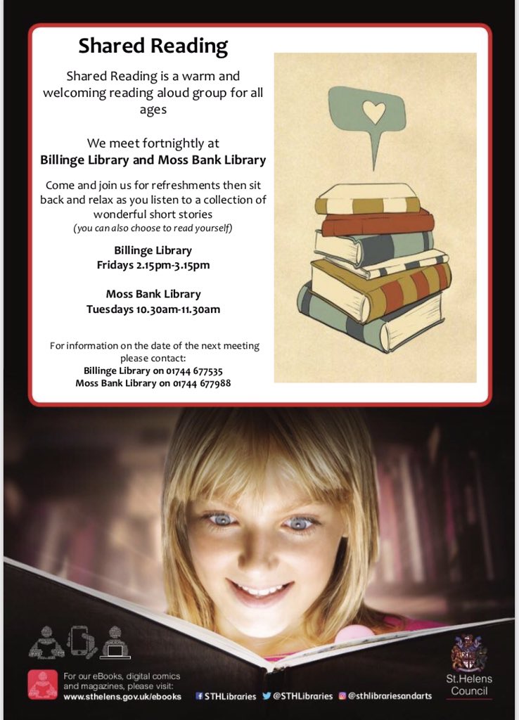 MandiB_'s tweet photo. The next #sharedreading group at #BillingeLibrary is this Friday at 2.15pm. Pop in for a hot drink and say hello 👋🏻 #MossBankLibrary group will meet on Tuesday 11th Feb at 10.30am https://t.co/EXRXxjli3Y