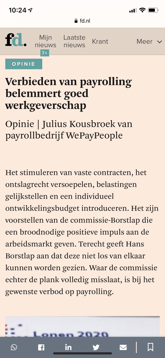 Vandaag schrijft <a href="/JuliusKousbroek/">Julius Kousbroek</a> nav het eindrapport van de #commissieborstlap in <a href="/FD_Nieuws/">FD Nieuws</a> waarom hij denkt dat juist payrollbedrijven een bijdrage kunnen leveren aan het borgen van goed werkgeverschap. Lees hier het volledige artikel: wepaypeople.nl/blog/payroll/v…