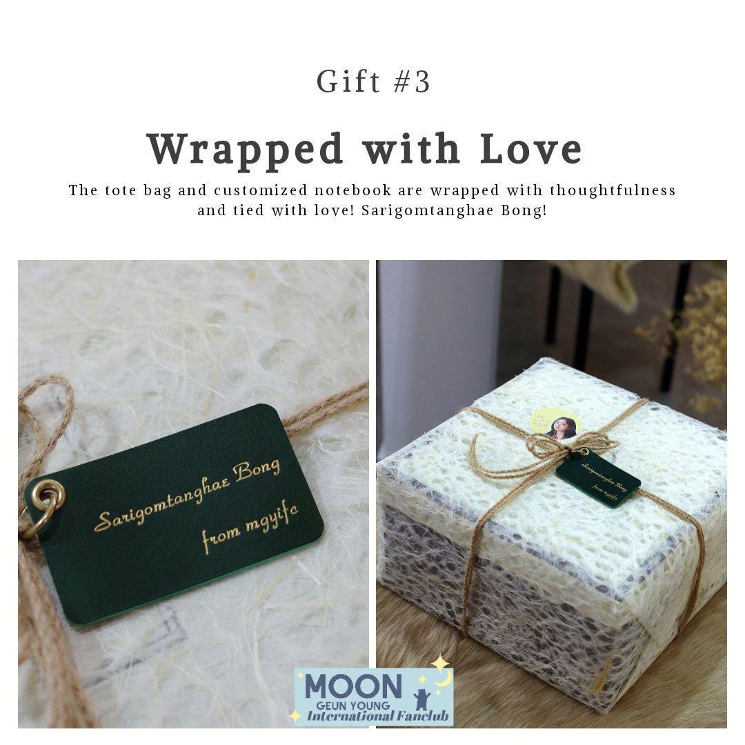 MGYIFC's tweet photo. [21st Debut Anniversary Project by MGYIFC]

Gift #2 and #3- Customized Leatherbound Notebook and European Linen Tote Bag made by linen_and_leather

#MoonGeunYoung #문근영 #21YearsWithMoons https://t.co/eEyPPh92Mf