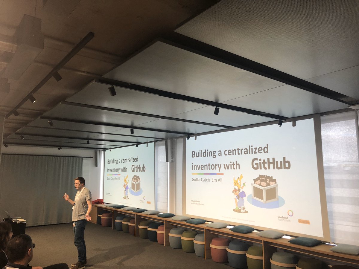 webratz's tweet photo. Now Richard from @Scout24 is talking about the Service Catalog we built on top of @github https://t.co/WvV39luEAx