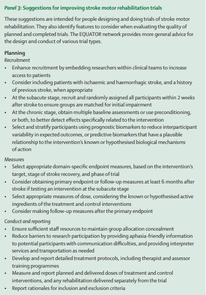Suggestions for improving stroke motor rehabilitation trials