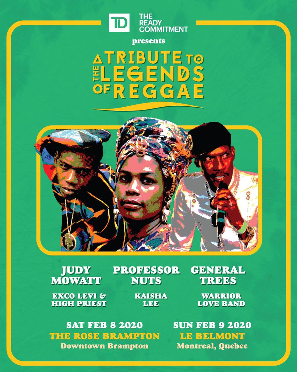 .@TD_Canada presents ‘Tribute to the #LegendsOfReggae’ #Brampton & #Montreal. A @JAMBANAFestival  #BlackHistoryMonth #reggae jam feat. #JudyMowatt. Tickets available now at JAMBANA.com