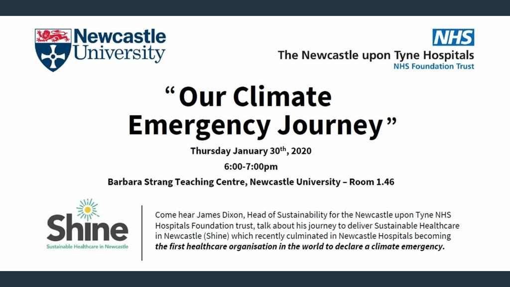 emcshaw's tweet photo. @Medact please share widely - @NewcastleHosps head of Sustainability, James Dixon @ecoboyatheart will be sharing their story of declaring a Climate emergency tomorrow 30th January, 6-7pm @UniofNewcastle All welcome to join! @SusHealthcare https://t.co/xqazlv9Px5