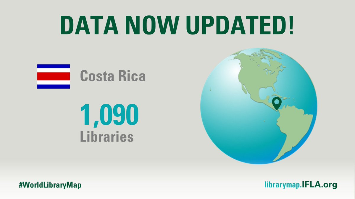 DATA NOW UPDATED – Costa Rica: 1090 Libraries! #WorldLibraryMap librarymap.ifla.org 