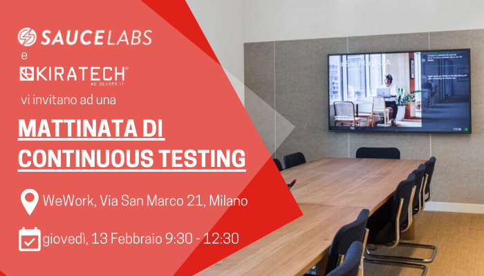 kiratech's tweet photo. 13 febbraio, MATTINATA DI #CONTINUOUS #TESTING con @saucelabs e Kiratech. Scopri come Sauce Labs può aiutarti ad iniziare o migliorare i test automatici e ascolta l'esperienza del cliente Docebo! ISCRIZIONI: https://t.co/OlaKihDpkZ
#testing #devops #softwaredevelopment https://t.co/3HY3q9sJJc