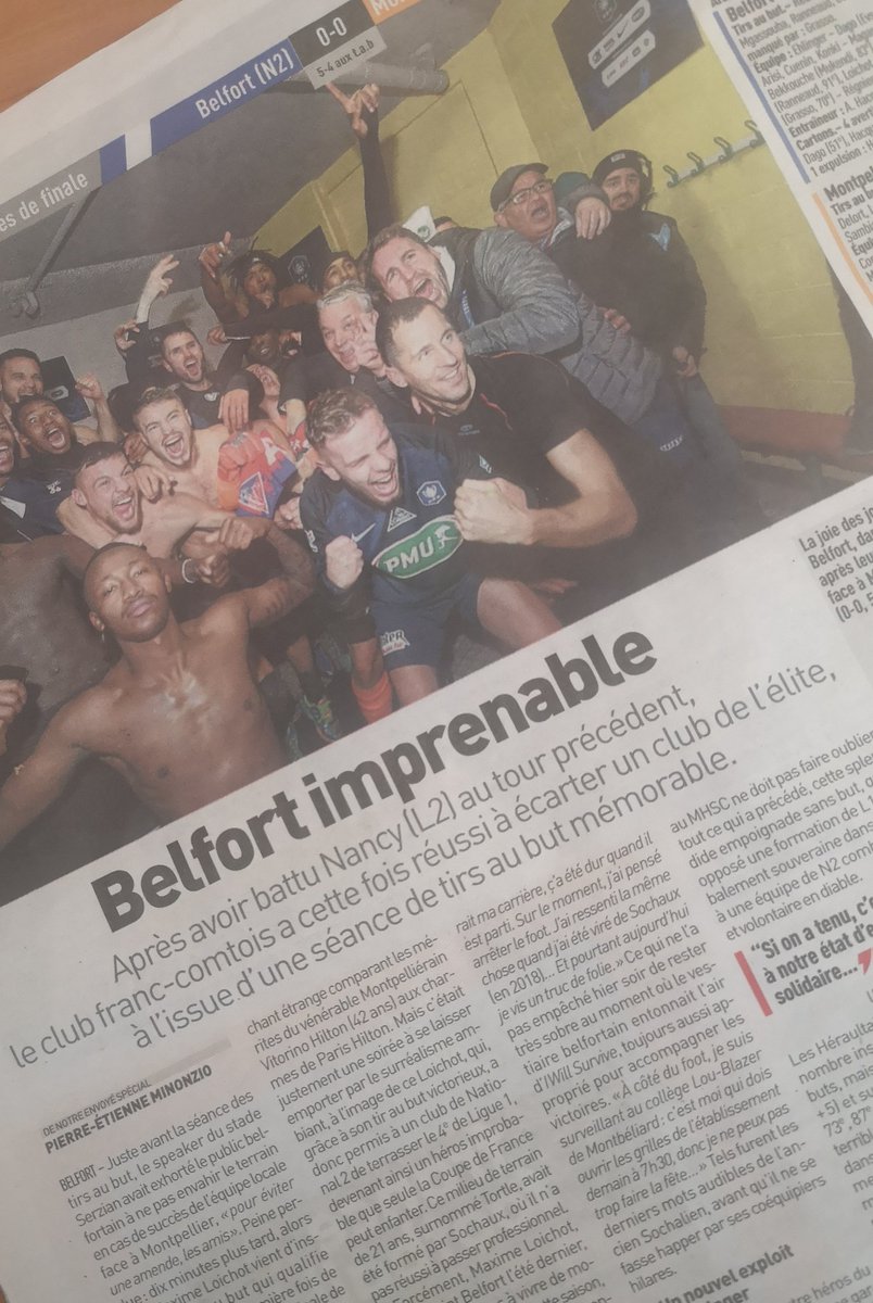 bpetitjean's tweet photo. Pleine page dans @lequipe... "#Belfort imprenable". Magnifiques lions indomptables ! #CDF2020 #ASMBMHSC https://t.co/7Si1Jo4WMw
