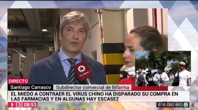 BidaFarma's tweet photo. El uso de mascarillas frente al coronavirus debe complementarse con otras medidas profilácticas. Lo explica Santiago Carrasco, subdirector comercial de Bidafarma, en @BuenosDiasTM
.

https://t.co/qHe20KTy1H

#AhoraBidaFarma https://t.co/eKJt5Nm3Yd