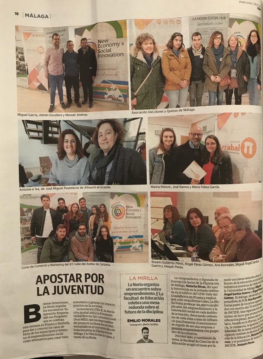 ArrabalAID's tweet photo. Y #LaMirilla @DiarioSUR publica hoy un resumen de la edición
#InnovarconPropósito #LaNoriaSocialHub #Pizarra @lanoria_mlg @diputacionMLG @FundlaCaixa y @gdrguadalhorce. Con proyectos como @quesosdemalaga #DeColores, @CucharaVerde_ #Gronkode y participantes como @valledelazahar. https://t.co/AVpLVC1cqQ