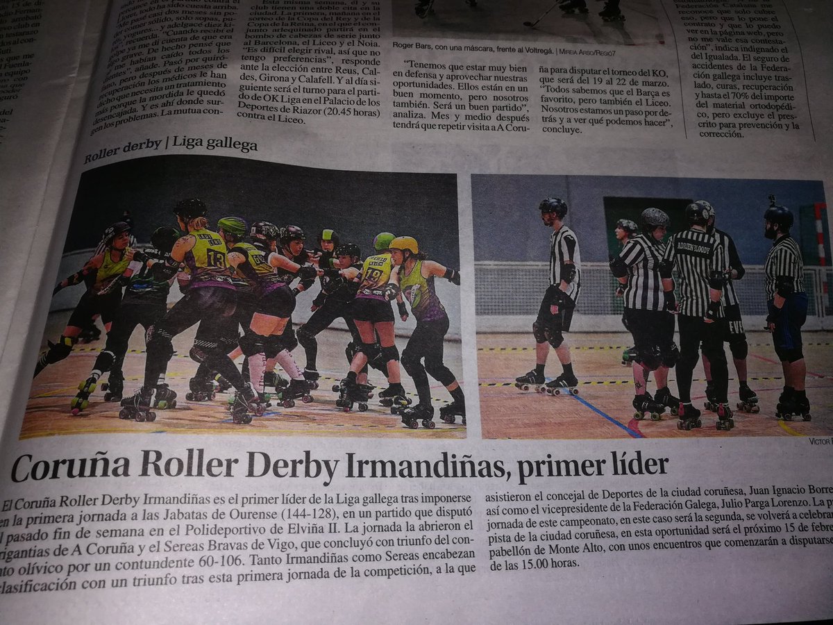 FGPatinaxe's tweet photo. Prensa 🗞️ #RollerDerby
Hoxe nas páxinas de @laopinioncoruna resumo da primeira xornada de #RollerDerby #eupatino @IrmandinasRD @rollerderbyvigo @RDerbyCoruna #Jabatas https://t.co/Rpa1yjVUq0